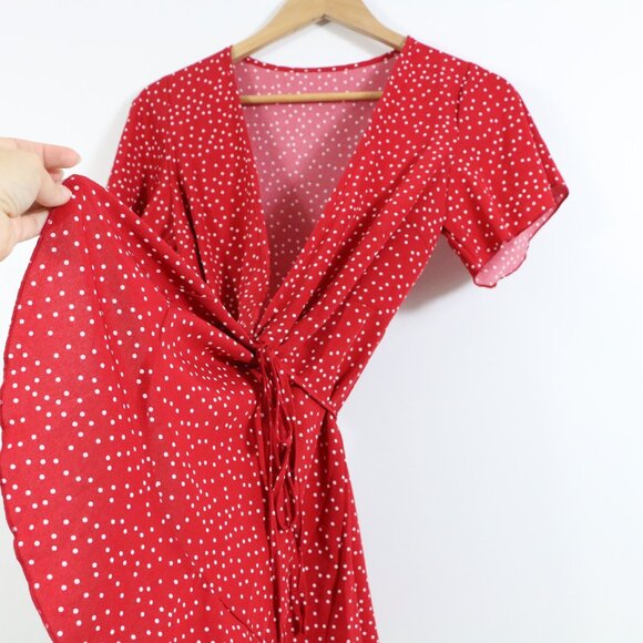*SHEIN Holidaya Polka Dot Knot Side Wrap A-line Red Dress - Picture 7 of 9